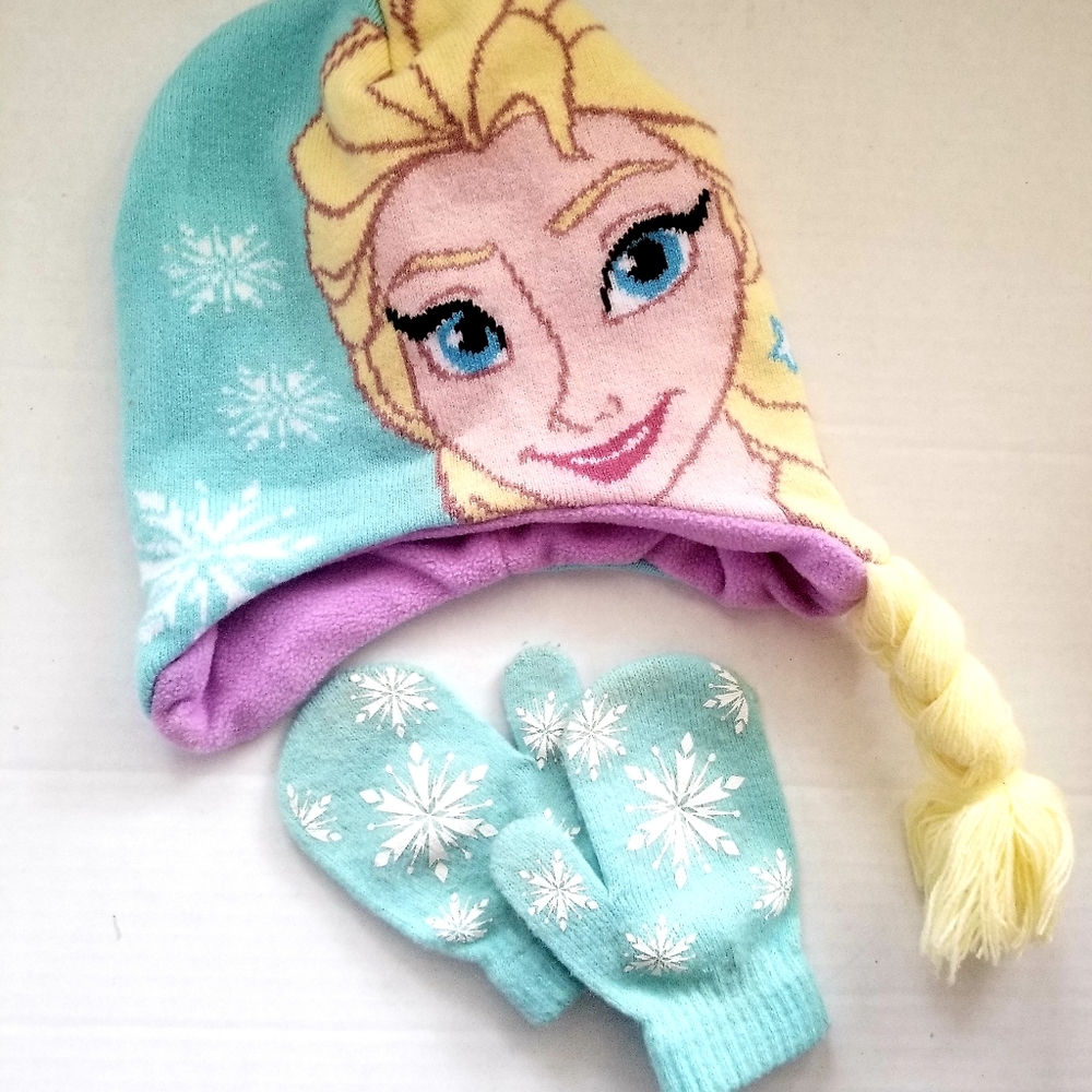 Disney Frozen Elsa fleece cap and mittens set